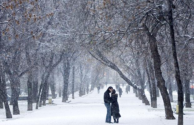 Kissing in the snow